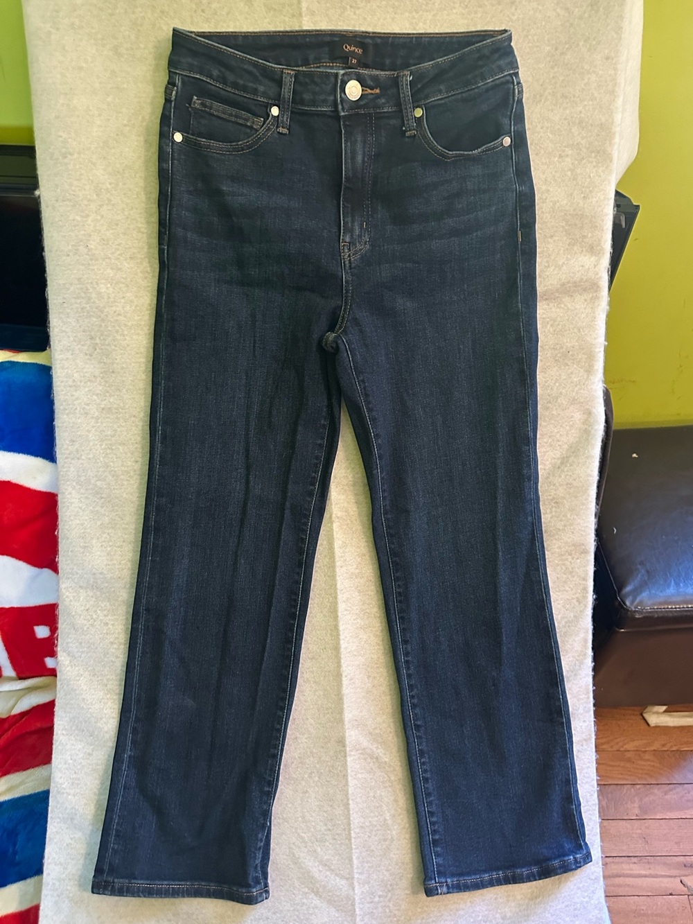 Quincy Bella High Waisted Straight Leg Denim Jeans Dark Blue Size 27x26 Petite